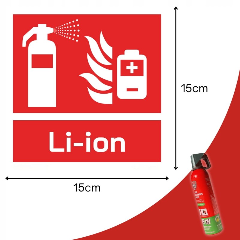 Znak ochrony PPOŻ Gaśnica do gaszenia baterii i aku Li-ion 15x15 cm PCV