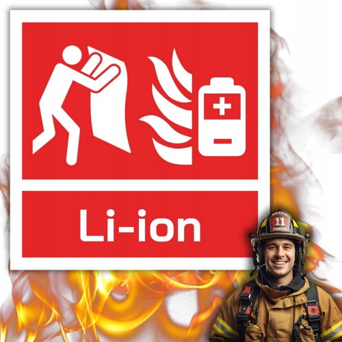 Znak ochrony PPOŻ Koc Gaśniczy do gaszenia baterii i aku Li-ion 15x15cm PCV