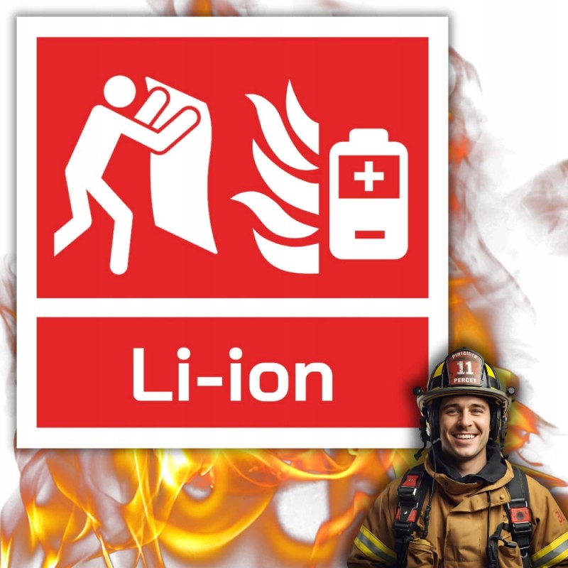 Znak ochrony PPOŻ Koc Gaśniczy do gaszenia baterii i aku Li-ion 15x15cm PCV
