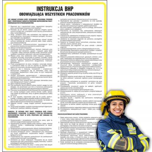 Znak Instrukcja ogólna BHP obowiązująca wszystkich pracowników 24,5x35cm