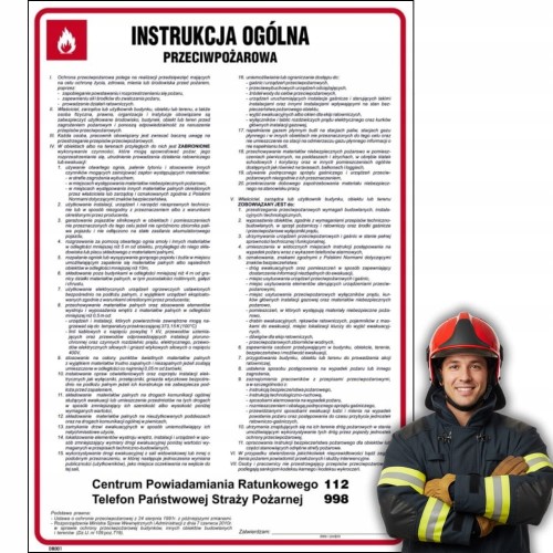 Znak Instrukcja BHP Ogólna Przeciwpożarowa 24,5x35 cm PCV Samoprzylepna