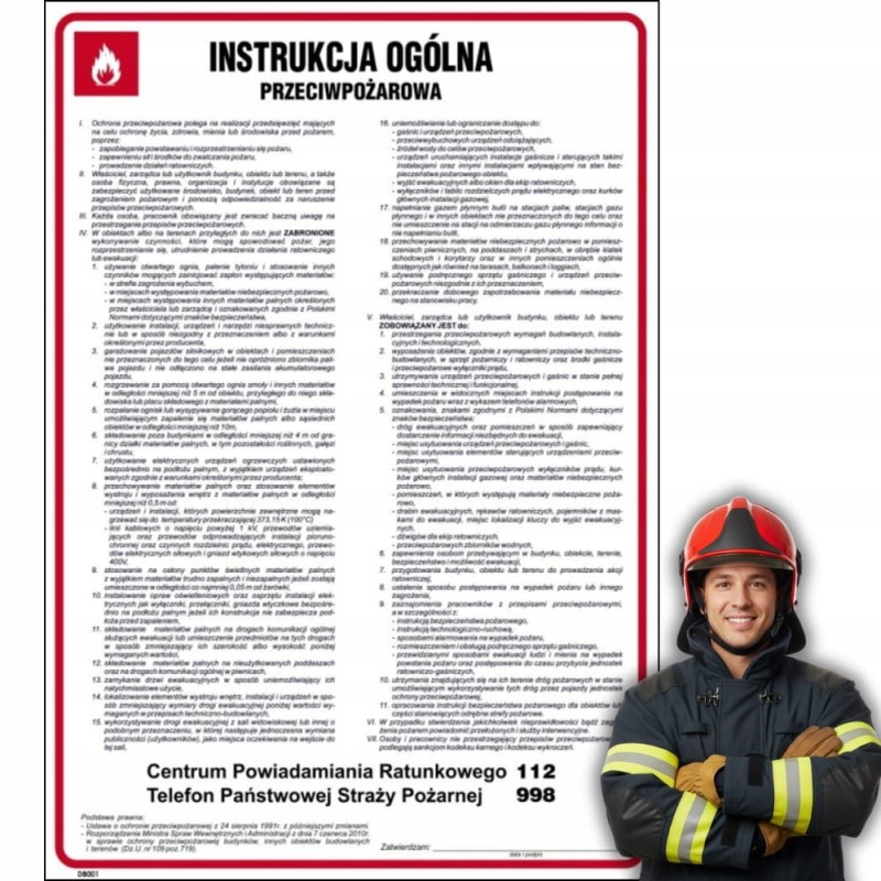 Znak Instrukcja BHP Ogólna Przeciwpożarowa 24,5x35 cm PCV Samoprzylepna