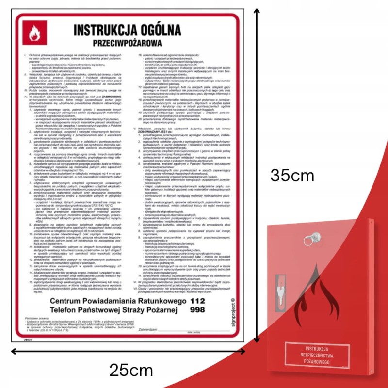 Znak Instrukcja BHP Ogólna Przeciwpożarowa 24,5x35 cm PCV Samoprzylepna