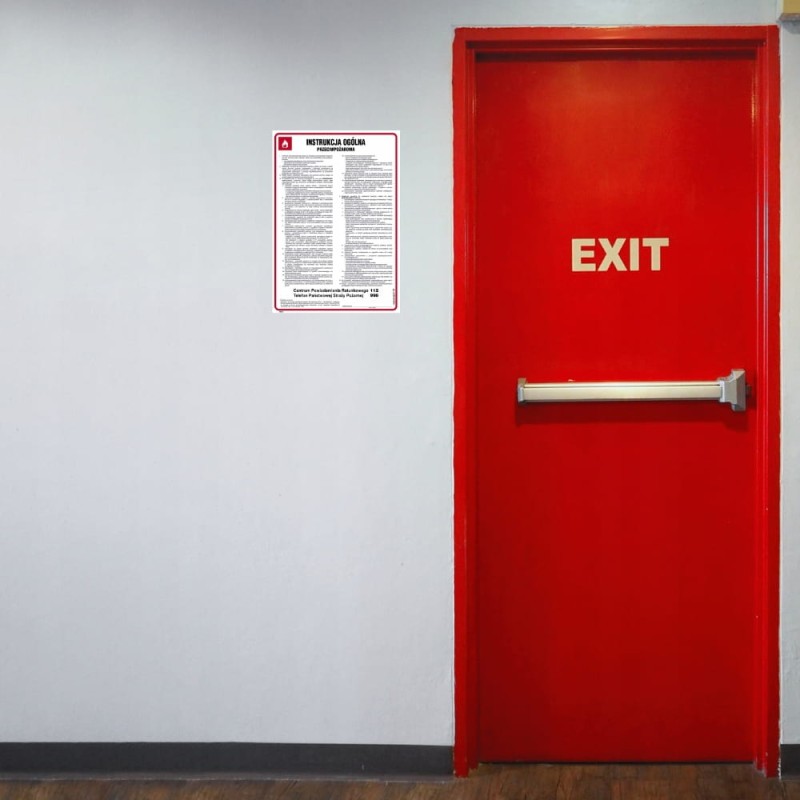 Znak Instrukcja BHP Ogólna Przeciwpożarowa 24,5x35 cm PCV Samoprzylepna