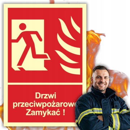 Znak Drzwi ppoż Zamykać! Kierunek drogi ewakuacyjnej w lewo 15x22cm PCV