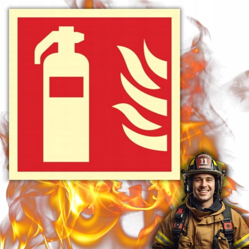 Znak ochrony PPOŻ Gaśnica ISO 7010 15x15 cm płyta PCV fotoluminescencyjna