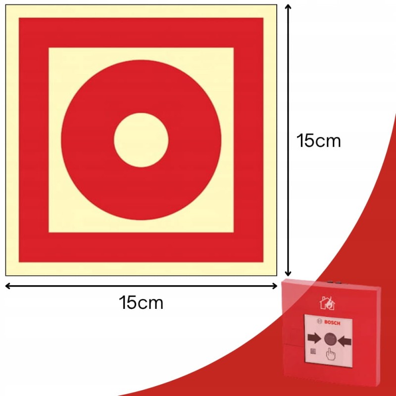Znak ochrony PPOŻ Przycisk alarmowy 15x15 cm płyta PCV fotoluminescencyjna