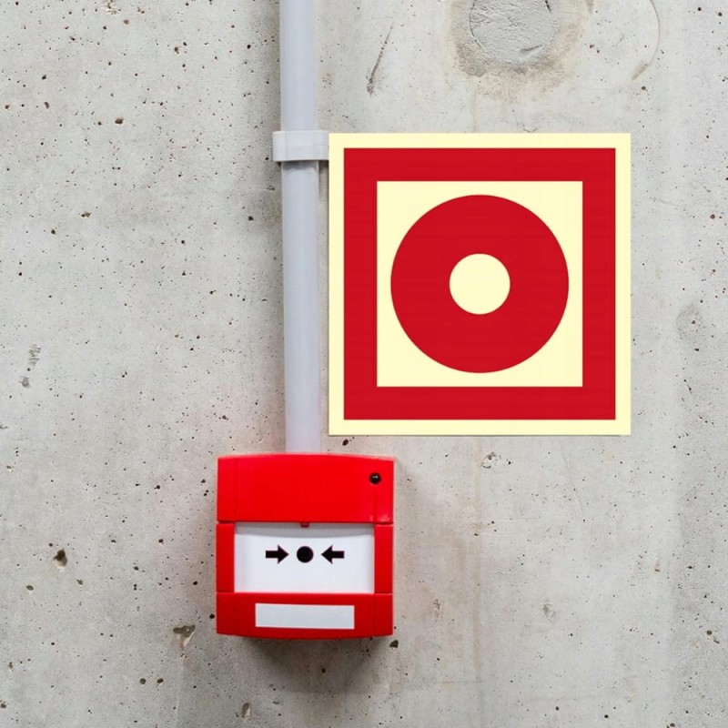 Znak ochrony PPOŻ Przycisk alarmowy 15x15 cm płyta PCV fotoluminescencyjna