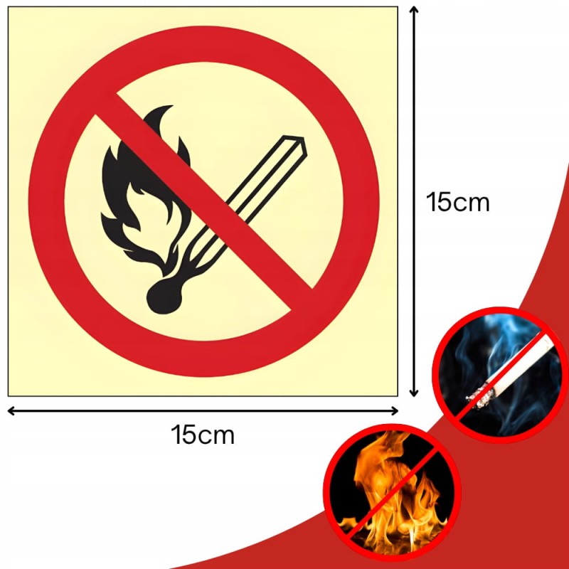 Znak PPOŻ Zakaz używania otwartego ognia i palenia tytoniu 15x15 cm PCV