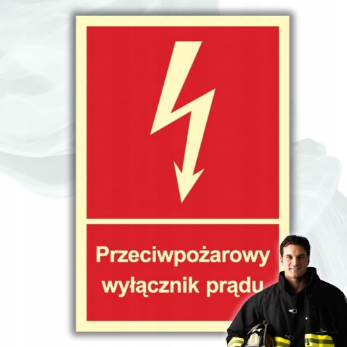 Znak PPOŻ Przeciwpożarowy wyłącznik prądu 15x22 cm PCV fotoluminescencyjna