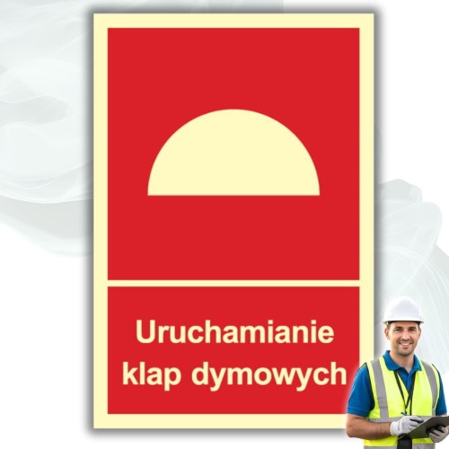 Znak ochrony PPOŻ Uruchamianie klap dymowych 15x22 PCV fotoluminescencyjna