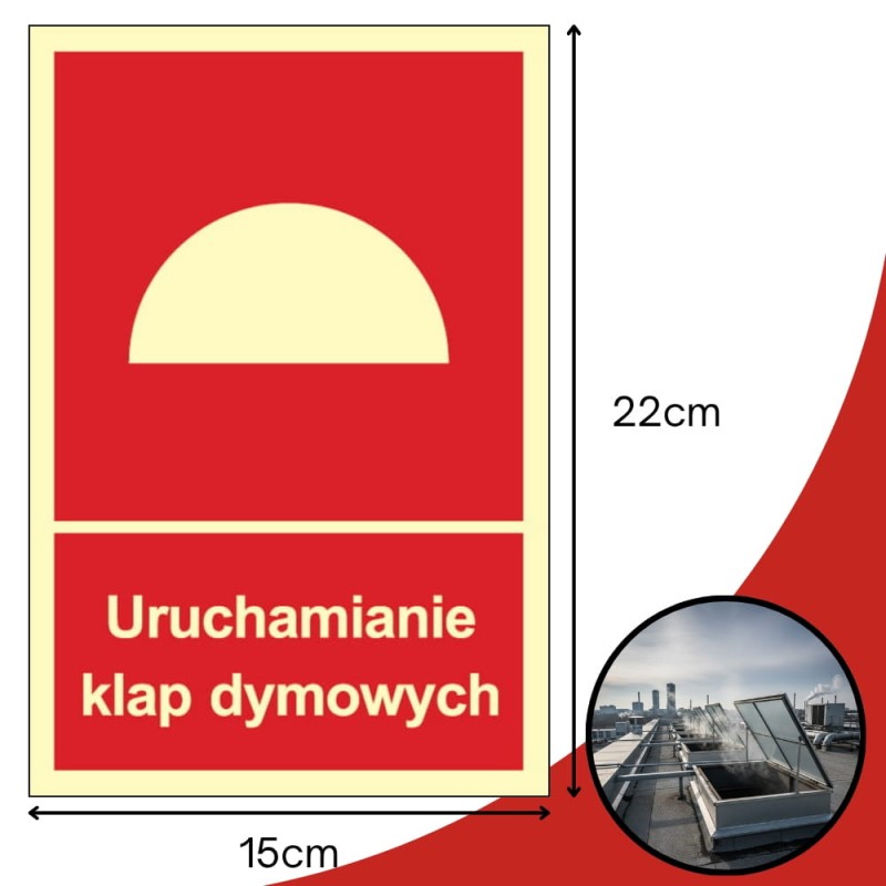 Znak ochrony PPOŻ Uruchamianie klap dymowych 15x22 PCV fotoluminescencyjna