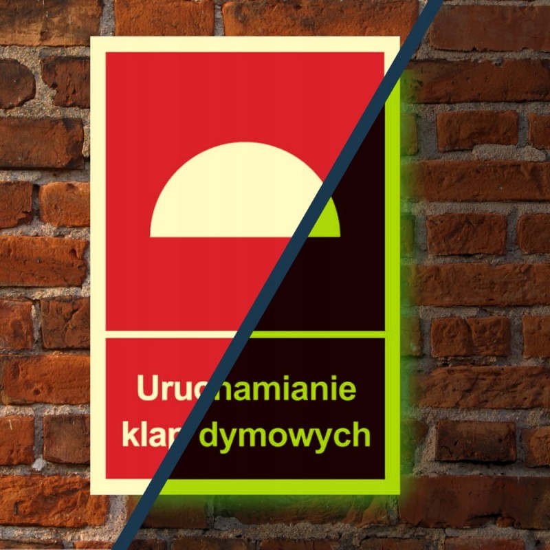 Znak ochrony PPOŻ Uruchamianie klap dymowych 15x22 PCV fotoluminescencyjna