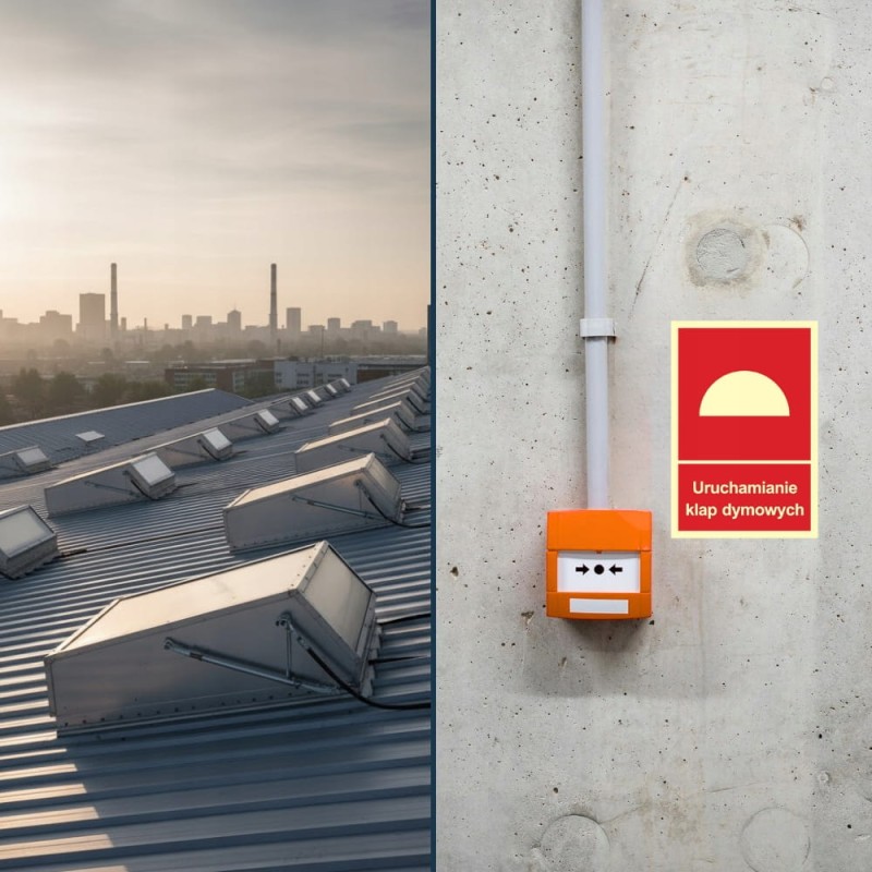 Znak ochrony PPOŻ Uruchamianie klap dymowych 15x22 PCV fotoluminescencyjna