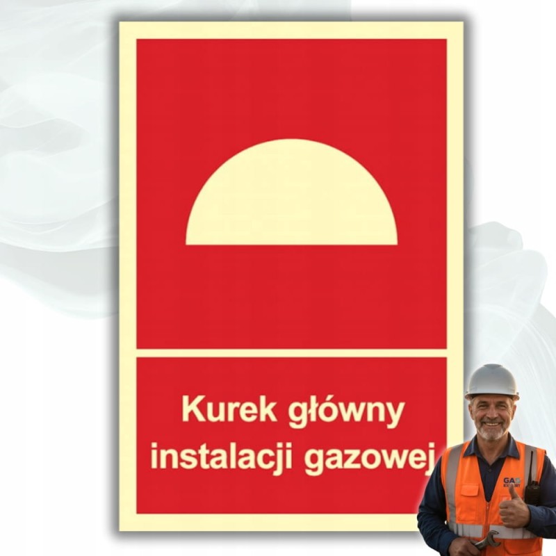 Znak PPOŻ Kurek główny instalacji gazowej 15x22 PCV fotoluminescencyjna