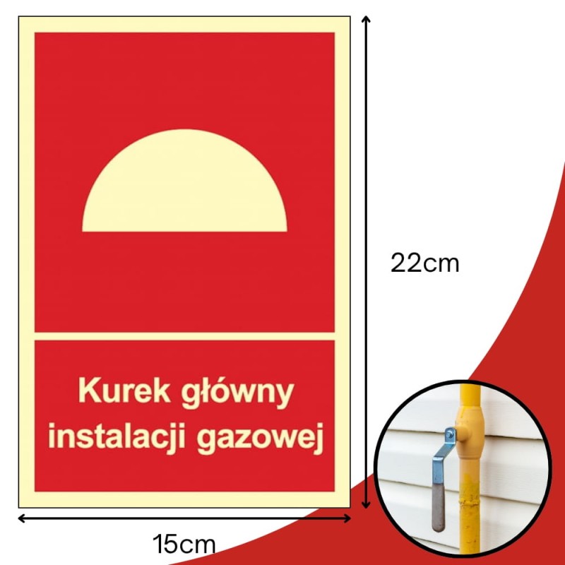 Znak PPOŻ Kurek główny instalacji gazowej 15x22 PCV fotoluminescencyjna