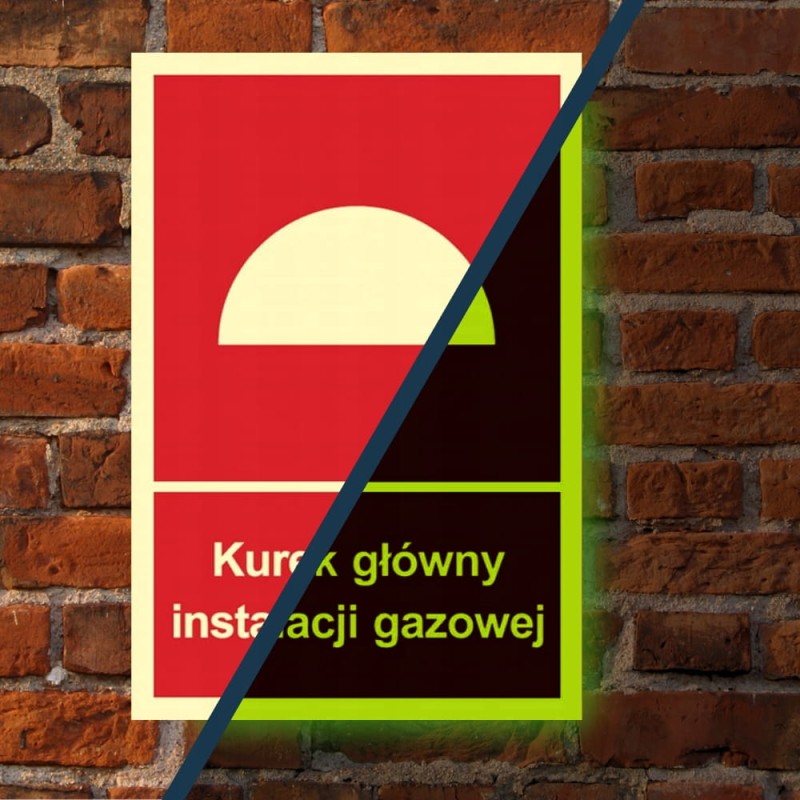 Znak PPOŻ Kurek główny instalacji gazowej 15x22 PCV fotoluminescencyjna