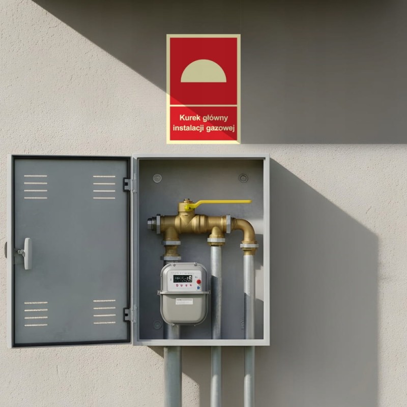 Znak PPOŻ Kurek główny instalacji gazowej 15x22 PCV fotoluminescencyjna