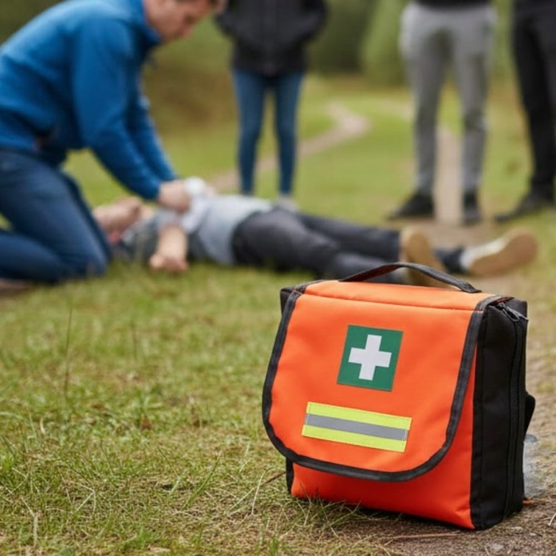 Apteczka Pierwszej Pomocy Turystyczna Przenośna Torba DIN 13164 Ustnik Koc