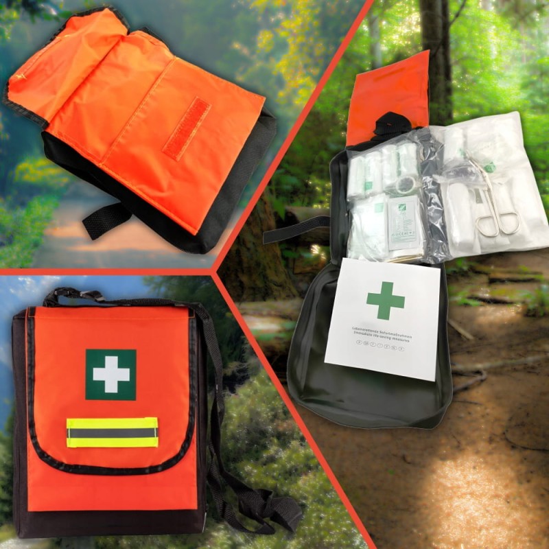 Apteczka Pierwszej Pomocy Turystyczna Przenośna Torba DIN 13164 Ustnik Koc