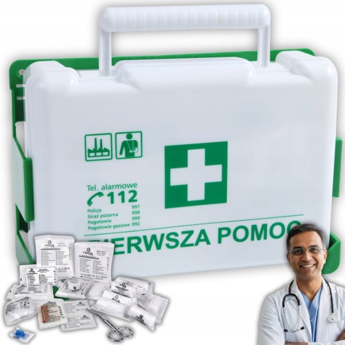 Apteczka Pierwszej Pomocy Przemysłowa Zakładowa DIN 13164 + wieszak Biała