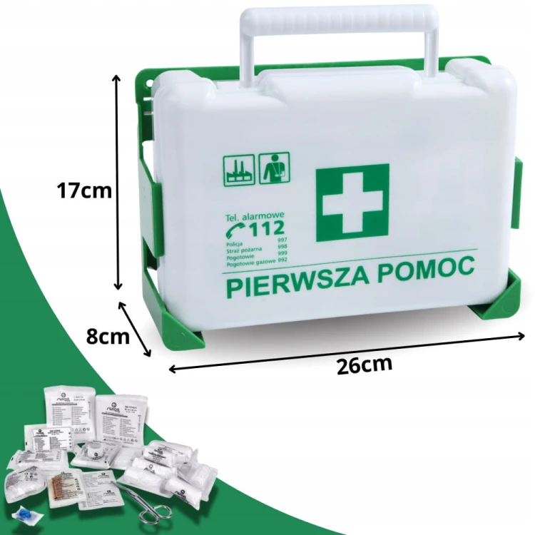 Apteczka Pierwszej Pomocy Przemysłowa Zakładowa DIN 13164 + wieszak Biała