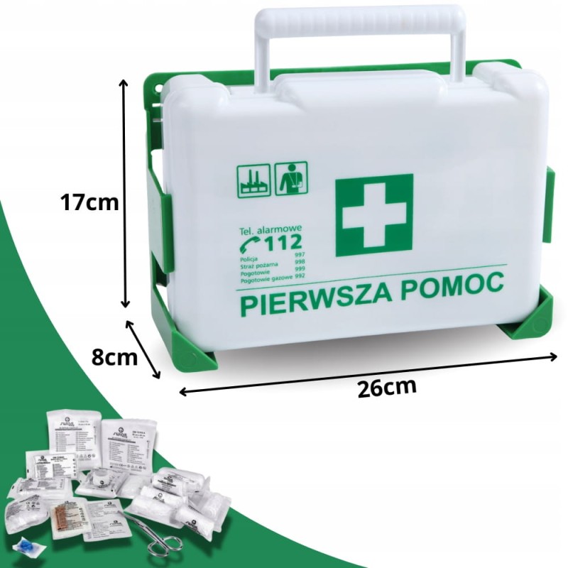 Apteczka Pierwszej Pomocy Przemysłowa Zakładowa DIN 13164 + wieszak Biała