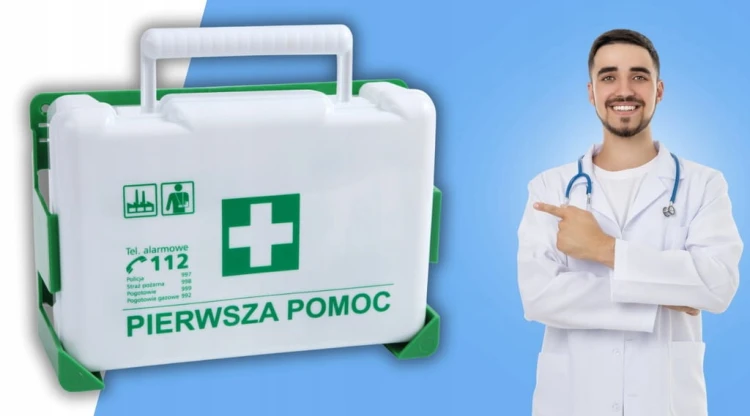 Apteczka Pierwszej Pomocy Przemysłowa Zakładowa DIN 13164 + wieszak Biała