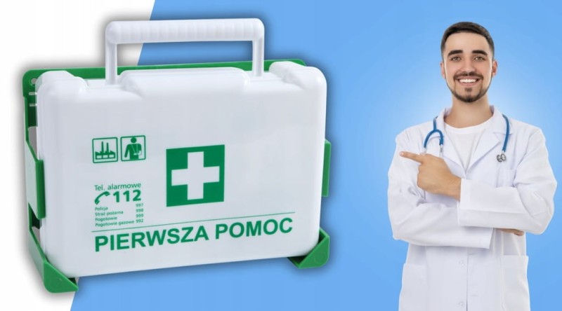 Apteczka Pierwszej Pomocy Przemysłowa Zakładowa DIN 13164 + wieszak Biała