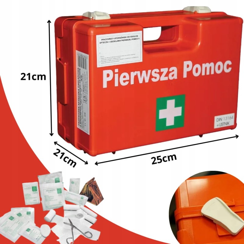 Apteczka Pierwszej Pomocy Przemysłowa Zakładowa Ścienna DIN 13164 + wieszak