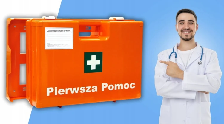 Apteczka Pierwszej Pomocy Przemysłowa Zakładowa Ścienna DIN 13164 + wieszak