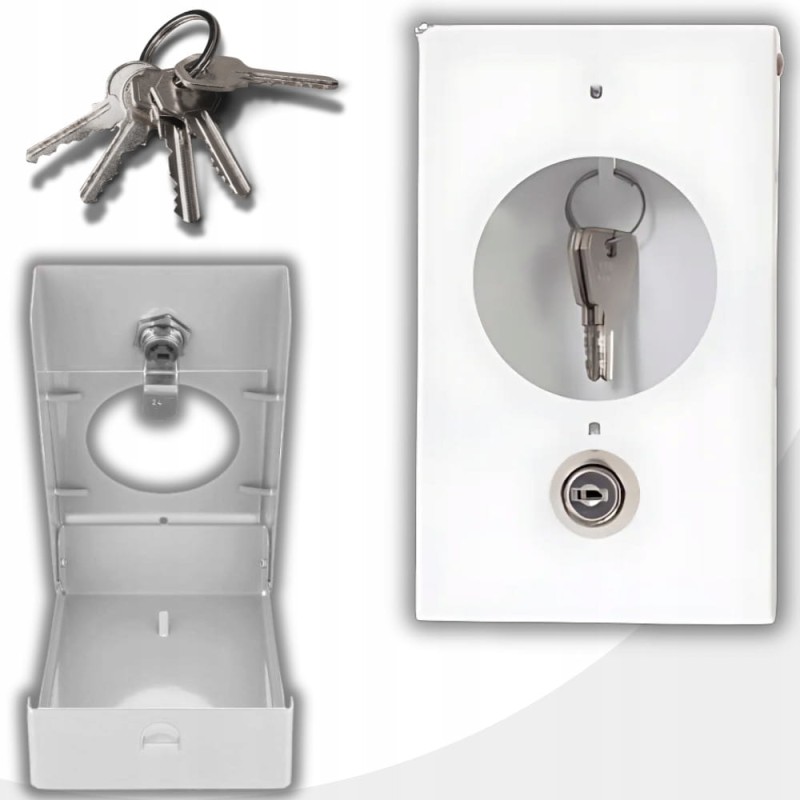 Skrzynka Metalowa na Klucz Ewakuacyjny z Zamkiem i Kluczykiem BIAŁA