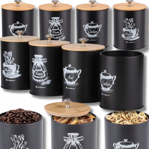 Zestaw 4x pojemnik na kawę herbatę sól cukier produkty sypkie + pokrywki
