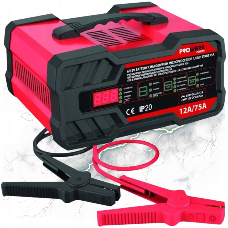 Prostownik Z Funkcją Rozruchu Ładowarka Do Akumulatora 12V 24V Booster 75A