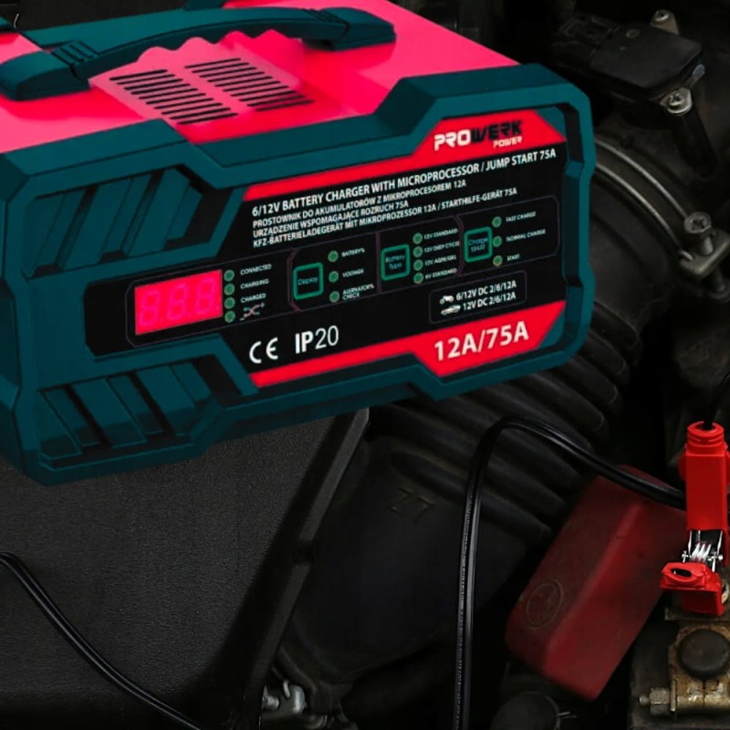 Prostownik Z Funkcją Rozruchu Ładowarka Do Akumulatora 12V 24V Booster 75A