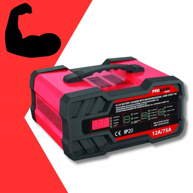 Prostownik Z Funkcją Rozruchu Ładowarka Do Akumulatora 12V 24V Booster 75A