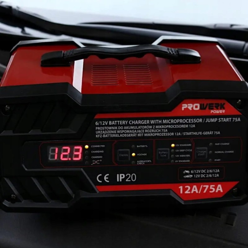 Prostownik Z Funkcją Rozruchu Ładowarka Do Akumulatora 12V 24V Booster 75A