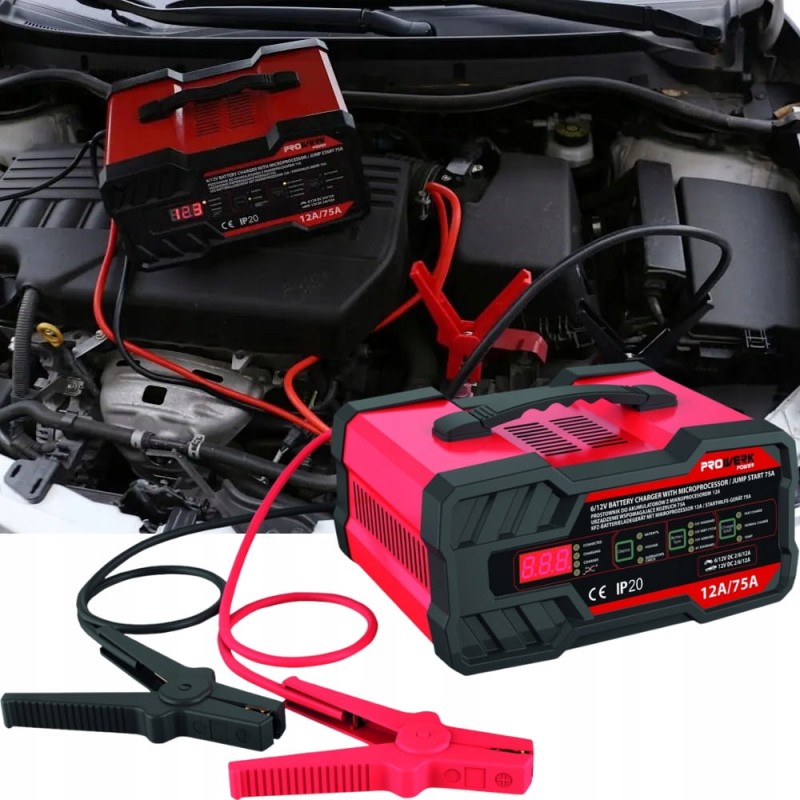 Prostownik Z Funkcją Rozruchu Ładowarka Do Akumulatora 12V 24V Booster 75A