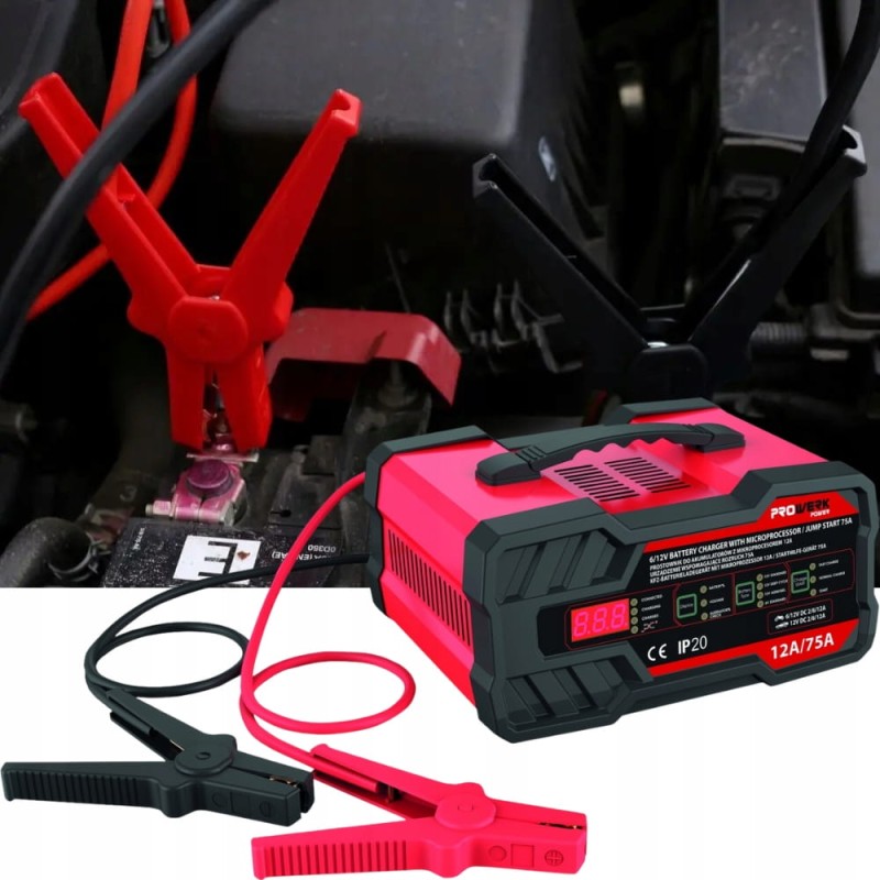 Prostownik Z Funkcją Rozruchu Ładowarka Do Akumulatora 12V 24V Booster 75A