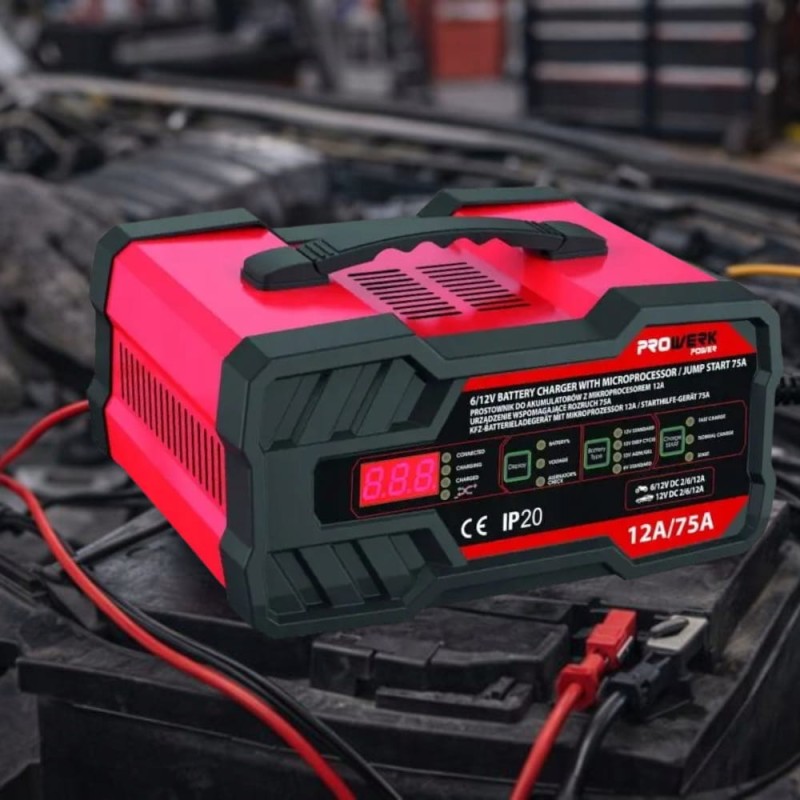 Prostownik Z Funkcją Rozruchu Ładowarka Do Akumulatora 12V 24V Booster 75A