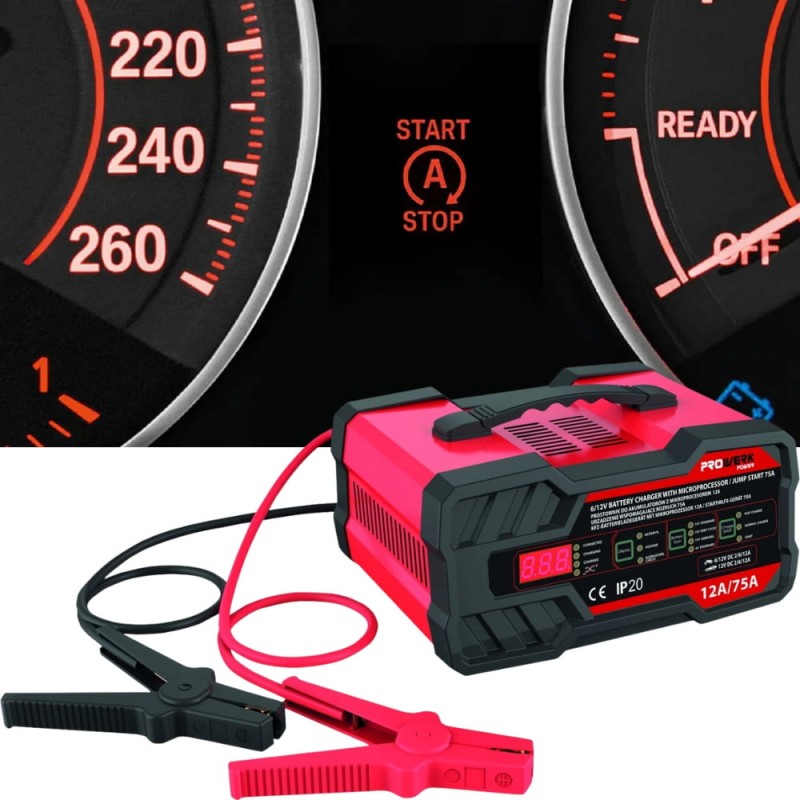 Prostownik Z Funkcją Rozruchu Ładowarka Do Akumulatora 12V 24V Booster 75A