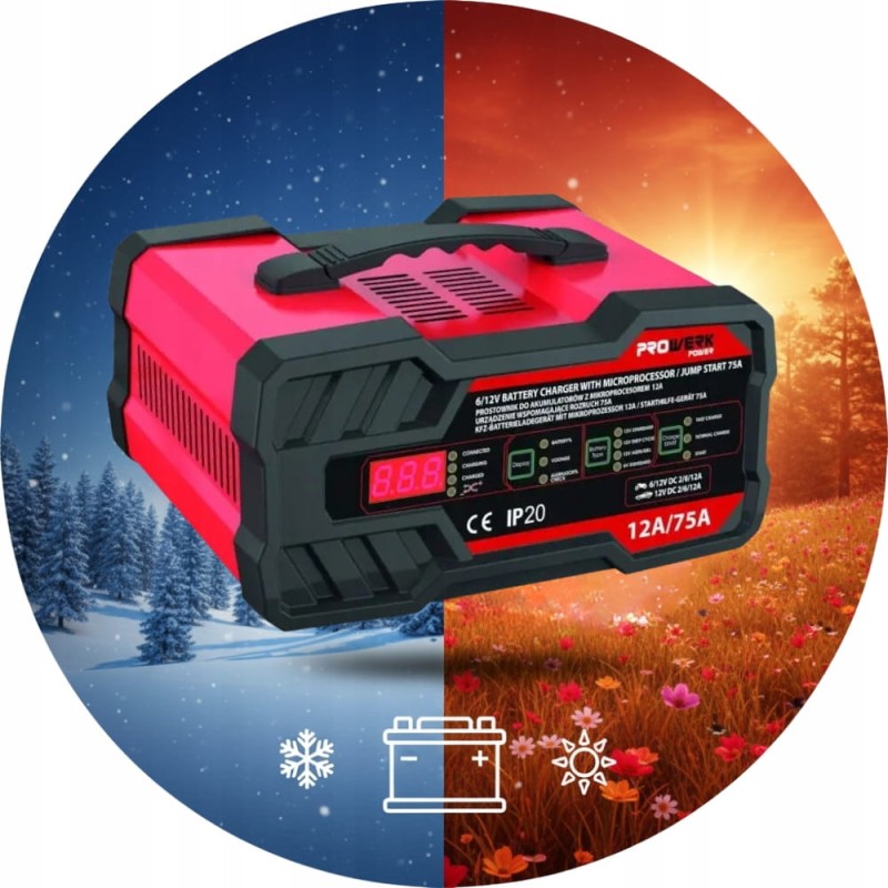 Prostownik Z Funkcją Rozruchu Ładowarka Do Akumulatora 12V 24V Booster 75A