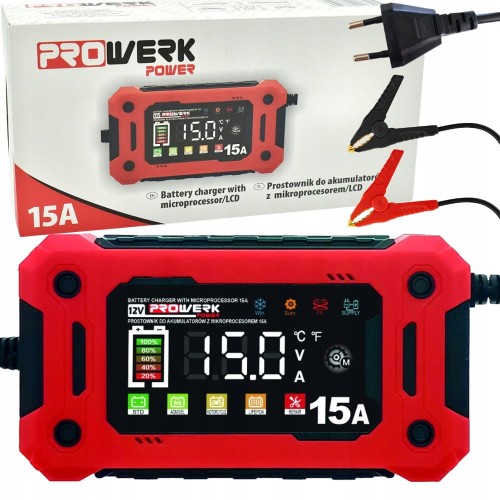 Prostownik Samochodowy Automatyczny Z FUNKCJĄ NAPRAWY AKUMULATORÓW 12V 15A