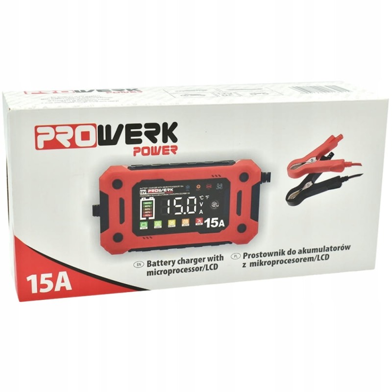 Prostownik Samochodowy Automatyczny Z FUNKCJĄ NAPRAWY AKUMULATORÓW 12V 15A
