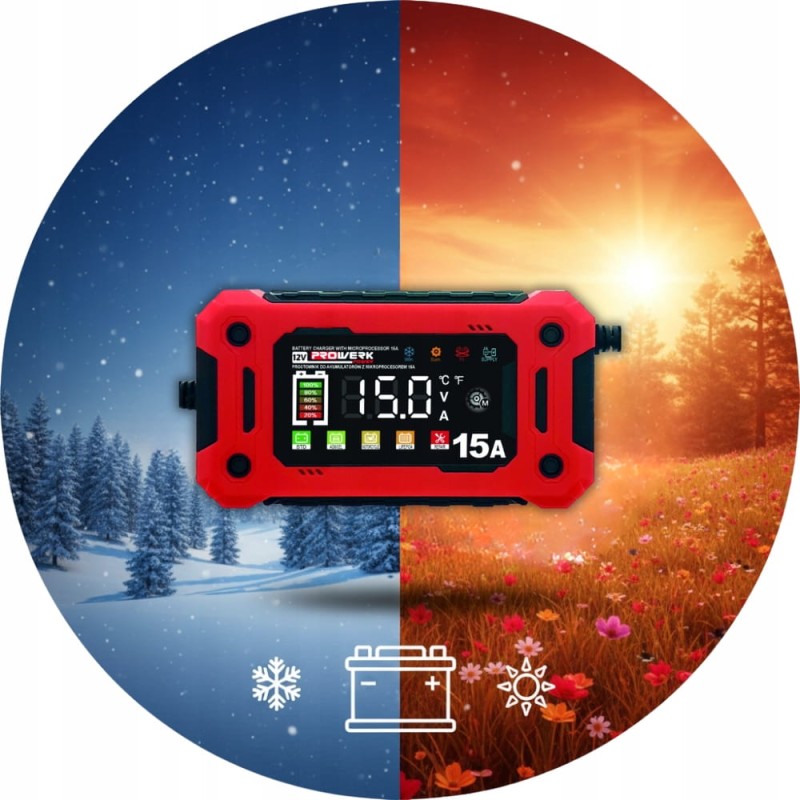 Prostownik Samochodowy Automatyczny Z FUNKCJĄ NAPRAWY AKUMULATORÓW 12V 15A