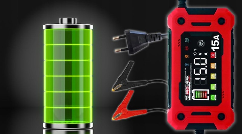 Prostownik Samochodowy Automatyczny Z FUNKCJĄ NAPRAWY AKUMULATORÓW 12V 15A