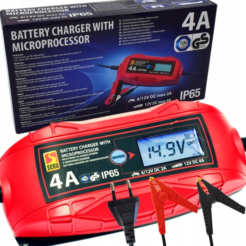 Ładowarka Prostownik Automatyczny Do Akumulatora 6V 12V 4A LCD IP65 CE TUV