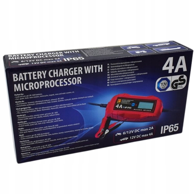 Ładowarka Prostownik Automatyczny Do Akumulatora 6V 12V 4A LCD IP65 CE TUV