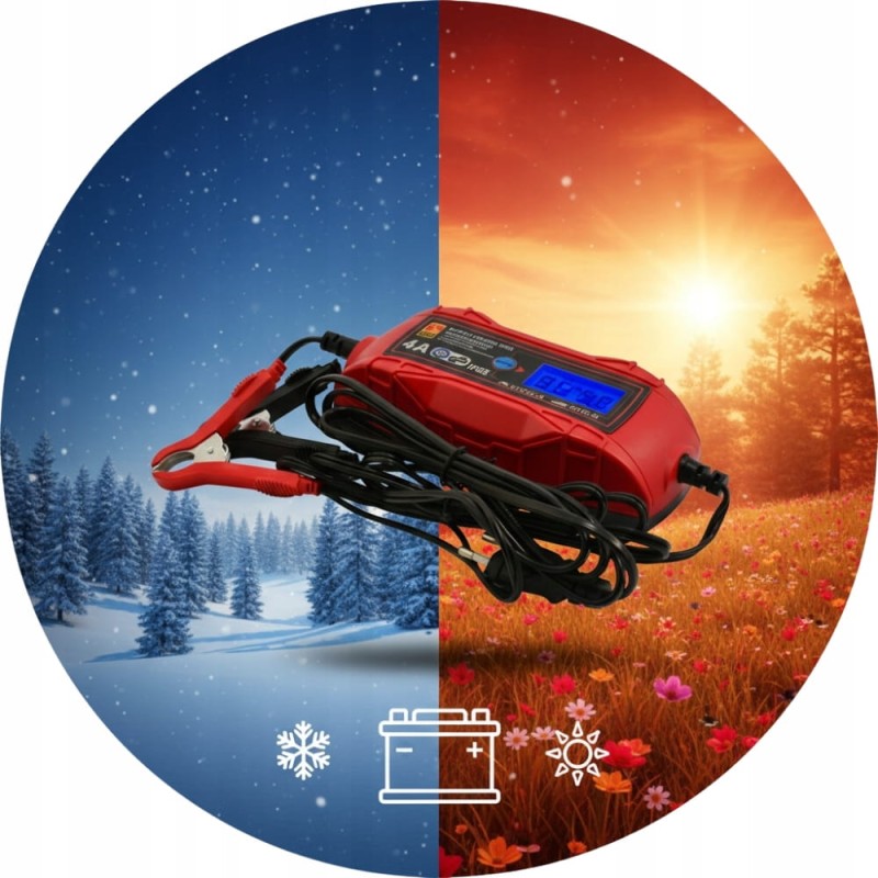 Ładowarka Prostownik Automatyczny Do Akumulatora 6V 12V 4A LCD IP65 CE TUV