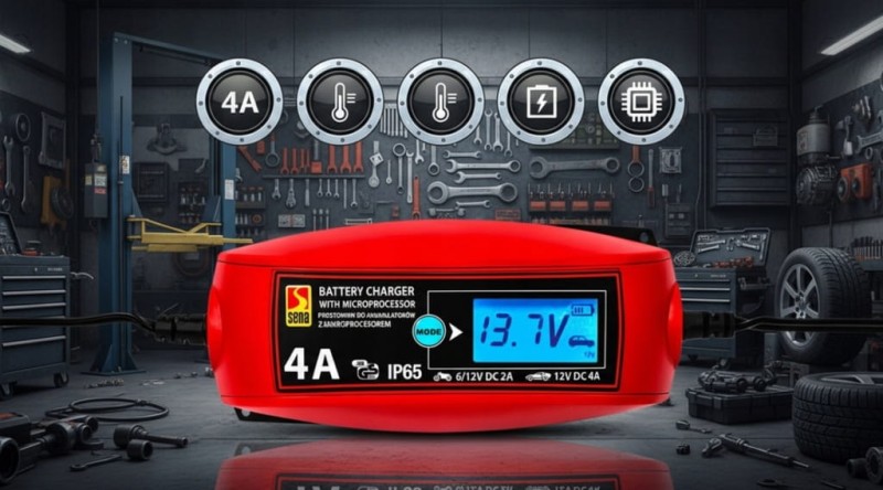 Ładowarka Prostownik Automatyczny Do Akumulatora 6V 12V 4A LCD IP65 CE TUV